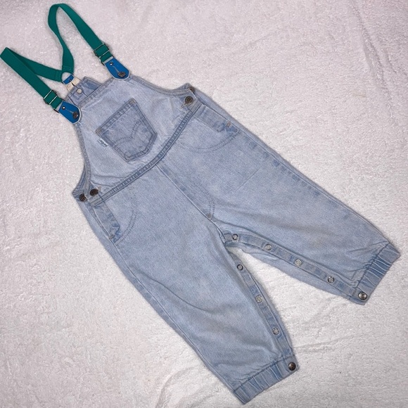 Vintage Levi’s white tab removable strap overalls made in USA 24 months unisex - Picture 1 of 15